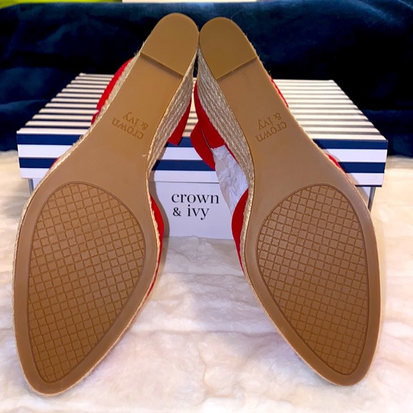 Crown & Ivy Espadrilles New in Box Sz 7.5 Espadrille Wedge Pink Red - Picture 10 of 14